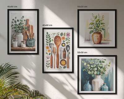 Conjunto de 4 quadros com moldura Acessórios de cozinha à base de plantas