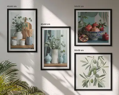 Composição de quadros com estampa de azeitonas verdes e eucalipto