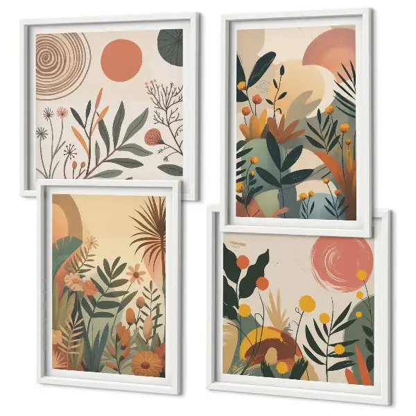 Composição de quadros com motivos vegetais coloridos