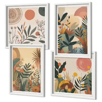 Composição de quadros com motivos vegetais coloridos