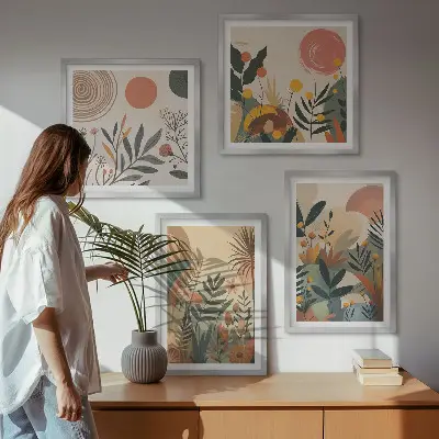 Composição de quadros com motivos vegetais coloridos