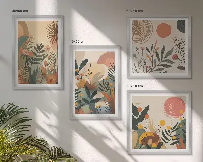 Composição de quadros com motivos vegetais coloridos