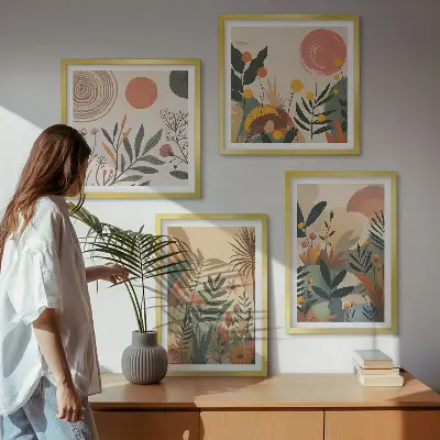 Composição de quadros com motivos vegetais coloridos
