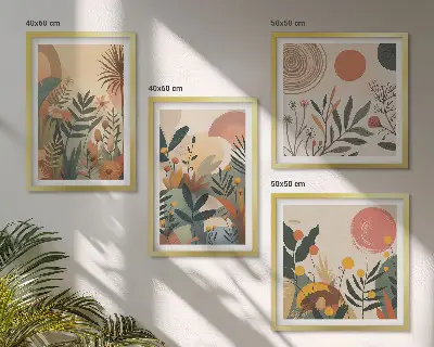 Composição de quadros com motivos vegetais coloridos