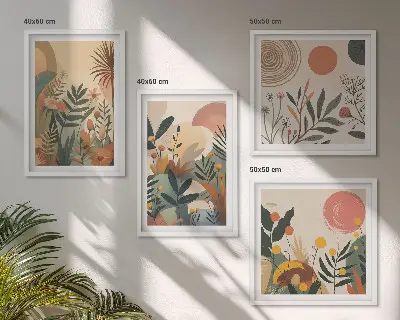 Composição de quadros com motivos vegetais coloridos