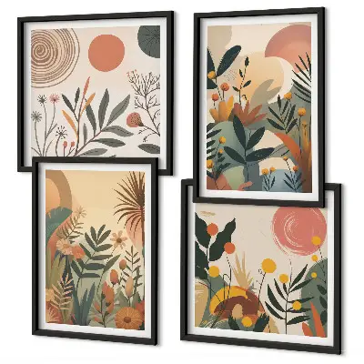 Composição de quadros com motivos vegetais coloridos