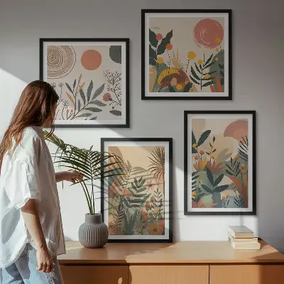 Composição de quadros com motivos vegetais coloridos