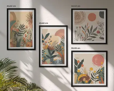 Composição de quadros com motivos vegetais coloridos