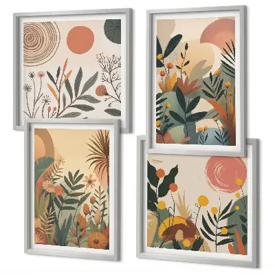 Composição de quadros com motivos vegetais coloridos