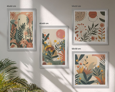 Conjunto de 4 quadros com moldura Padrões de plantas em tons pastel