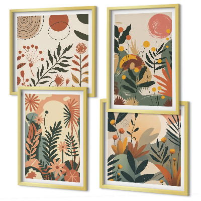 Conjunto de 4 quadros com moldura Padrões de plantas em tons pastel