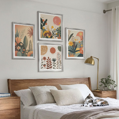 Políptico com moldura Padrões boho de plantas em tons quentes