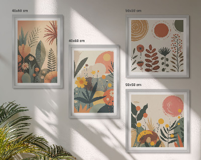 Políptico com moldura Padrões boho de plantas em tons quentes