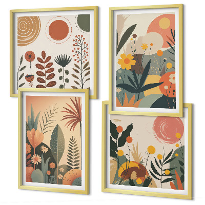 Políptico com moldura Padrões boho de plantas em tons quentes