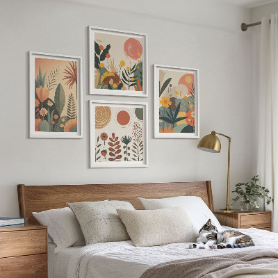 Políptico com moldura Padrões boho de plantas em tons quentes