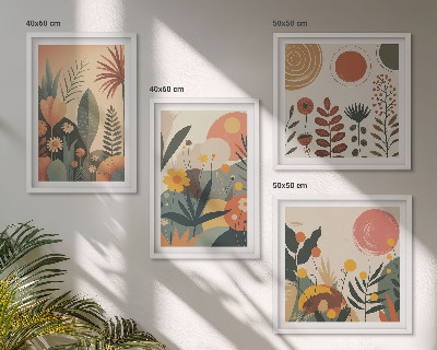 Políptico com moldura Padrões boho de plantas em tons quentes