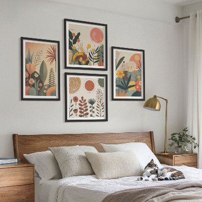 Políptico com moldura Padrões boho de plantas em tons quentes