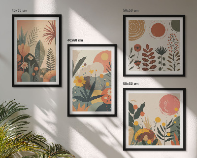 Políptico com moldura Padrões boho de plantas em tons quentes