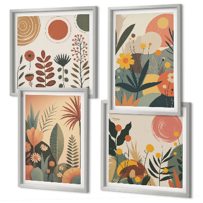 Políptico com moldura Padrões boho de plantas em tons quentes