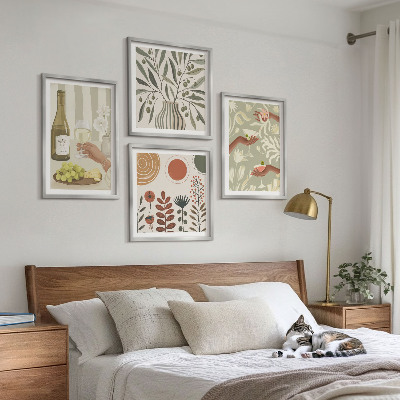 Conjunto de 4 quadros com moldura coquetéis rústicos com flores de oliveira