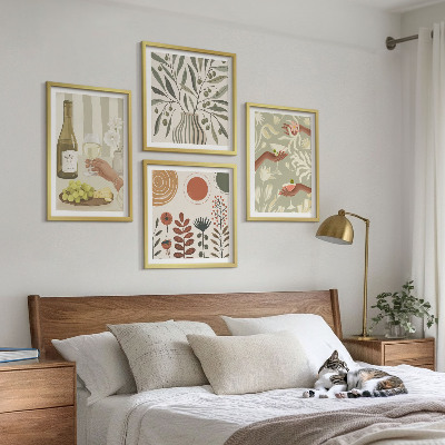 Conjunto de 4 quadros com moldura coquetéis rústicos com flores de oliveira