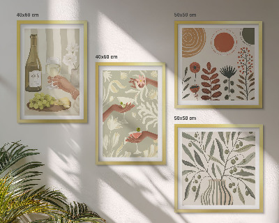 Conjunto de 4 quadros com moldura coquetéis rústicos com flores de oliveira