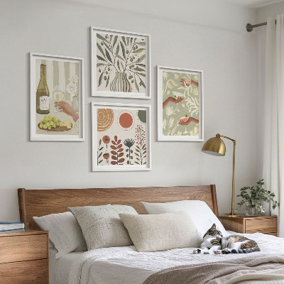 Conjunto de 4 quadros com moldura coquetéis rústicos com flores de oliveira