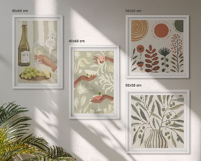 Conjunto de 4 quadros com moldura coquetéis rústicos com flores de oliveira