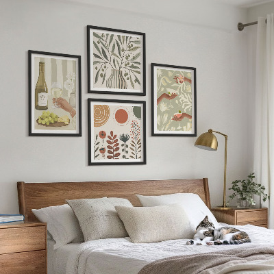 Conjunto de 4 quadros com moldura coquetéis rústicos com flores de oliveira
