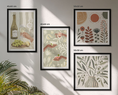 Conjunto de 4 quadros com moldura coquetéis rústicos com flores de oliveira