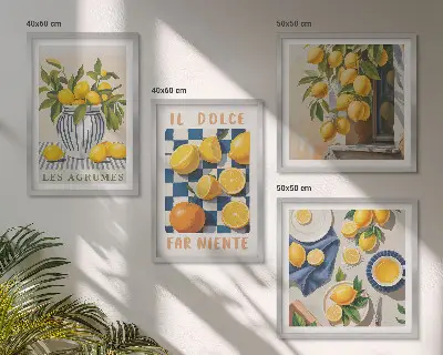 Políptico com moldura de frutas cítricas amarelas estilo retrô