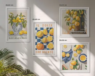 Políptico com moldura de frutas cítricas amarelas estilo retrô