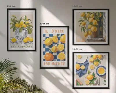 Políptico com moldura de frutas cítricas amarelas estilo retrô