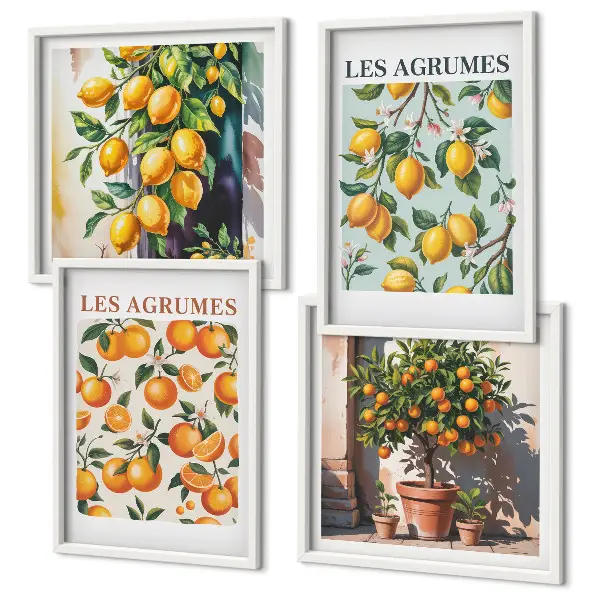 Composição de quadros com estampas de padrões cítricos e frutados