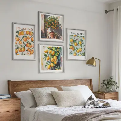 Composição de quadros com estampas de padrões cítricos e frutados