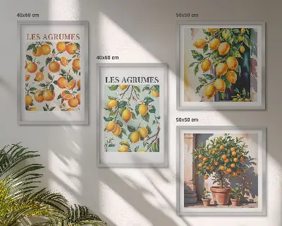 Composição de quadros com estampas de padrões cítricos e frutados