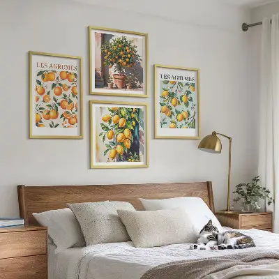 Composição de quadros com estampas de padrões cítricos e frutados