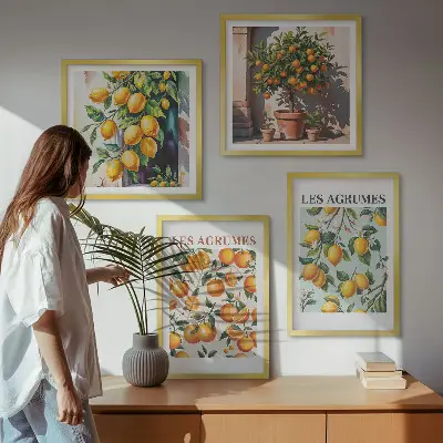 Composição de quadros com estampas de padrões cítricos e frutados