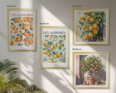 Composição de quadros com estampas de padrões cítricos e frutados
