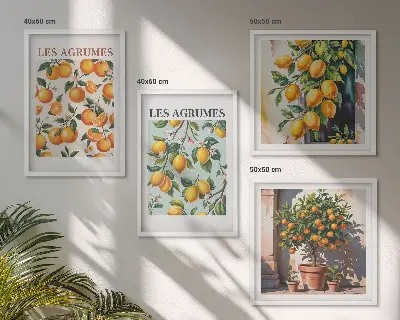 Composição de quadros com estampas de padrões cítricos e frutados
