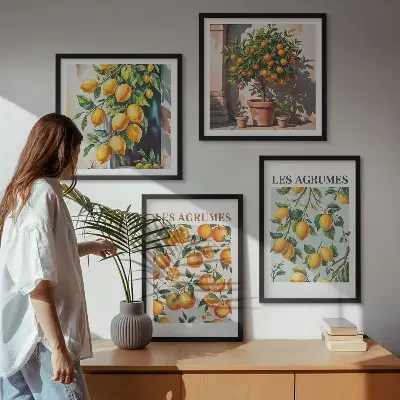Composição de quadros com estampas de padrões cítricos e frutados