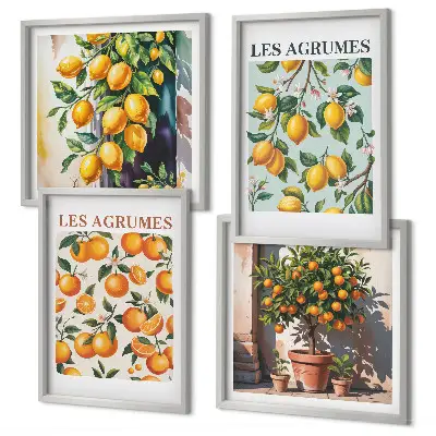 Composição de quadros com estampas de padrões cítricos e frutados