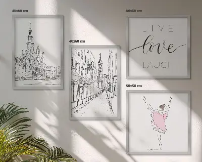 Conjunto de 4 quadros com moldura de gráficos elegantes de bailarina e arquitetura