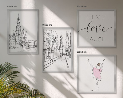 Conjunto de 4 quadros com moldura Gráficos elegantes de bailarina arquitetura