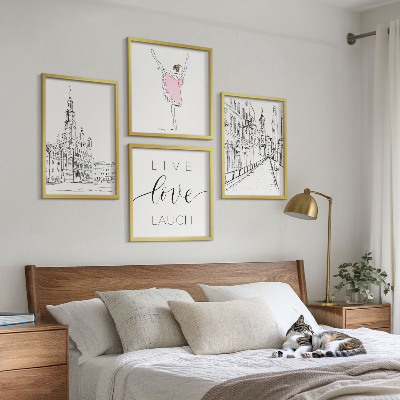 Conjunto de 4 quadros com moldura Gráficos elegantes de bailarina arquitetura