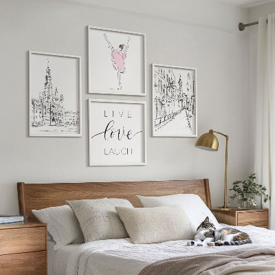 Conjunto de 4 quadros com moldura Gráficos elegantes de bailarina arquitetura
