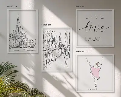 Conjunto de 4 quadros com moldura de gráficos elegantes de bailarina e arquitetura