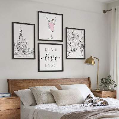 Conjunto de 4 quadros com moldura Gráficos elegantes de bailarina arquitetura