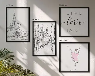 Conjunto de 4 quadros com moldura de gráficos elegantes de bailarina e arquitetura