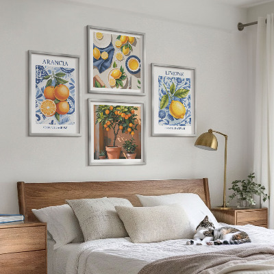 Políptico com moldura Ilustrações de frutas cítricas